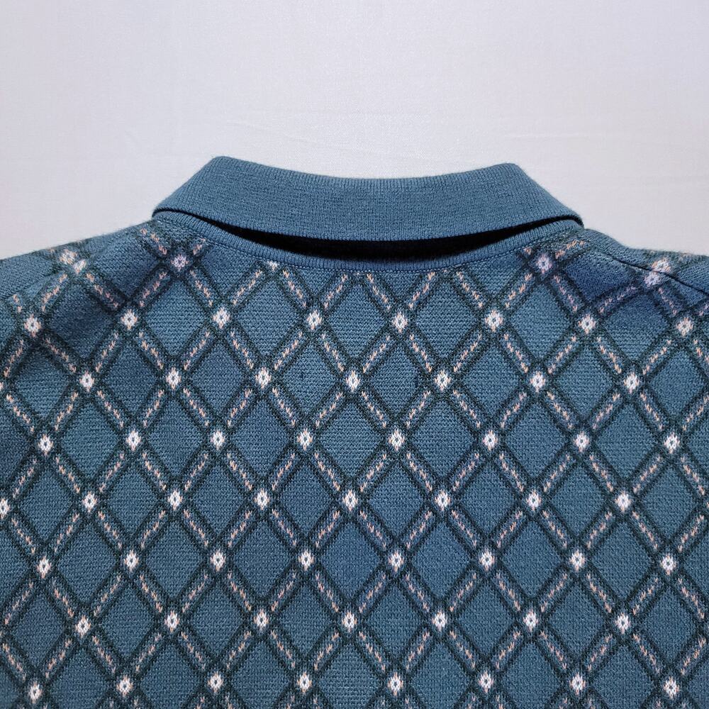 Abercrombie Fitch Mens M Teal Argyle Knit Polo Shirt Button Up Sweater Retro - Picture 5 of 10